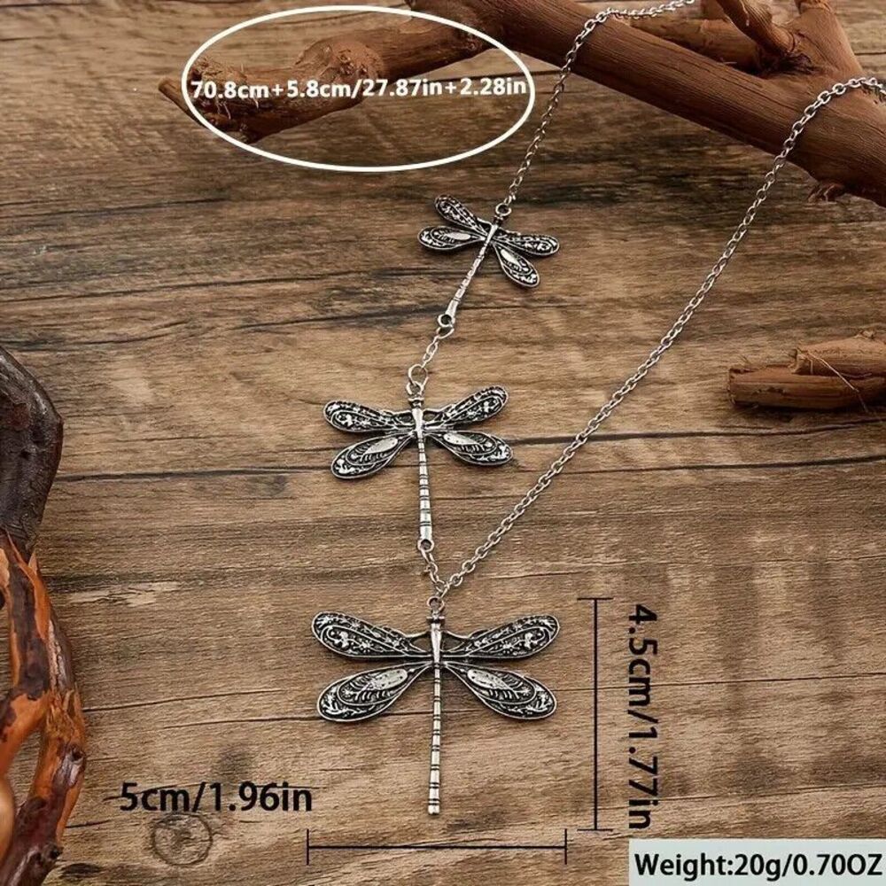 NEW Dragonfly Necklace Costume Jewelry Retro Silvery Pendant Boho Jewelry Gift - Picture 3 of 9